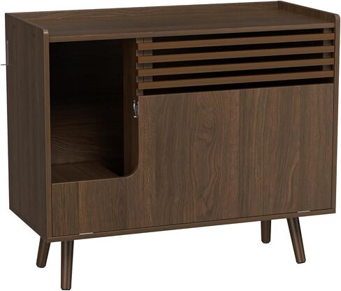 حاوية صندوق فضلات القطط، أثاث صندوق فضلات مخفي حديث من منتصف القرن مع وسادة خدش للقطط، خزانة صندوق فضلات قابلة للفتح لأسفل وطاولة نهاية حمام القطط، بني in Kuwait