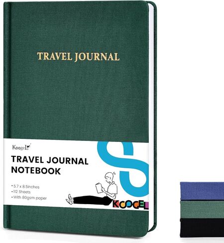 مجلة السفر Koogel Green، 5.7 بوصة × 8.5 بوصة دفتر ملاحظات مسطر للمسافرين خطة غلاف فني لمذكرات السفر 112 ورقة/224 صفحة 80 جرامًا للمتر المربع in Kuwait