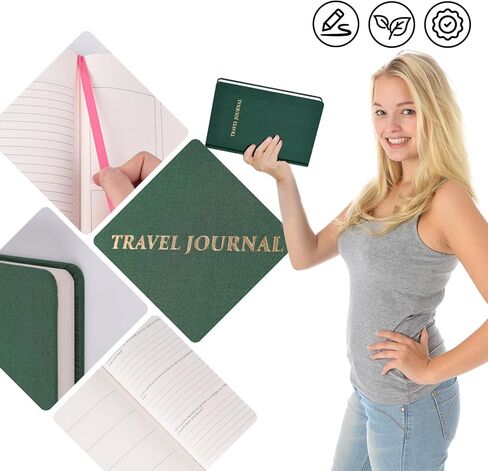 مجلة السفر Koogel Green، 5.7 بوصة × 8.5 بوصة دفتر ملاحظات مسطر للمسافرين خطة غلاف فني لمذكرات السفر 112 ورقة/224 صفحة 80 جرامًا للمتر المربع in Kuwait