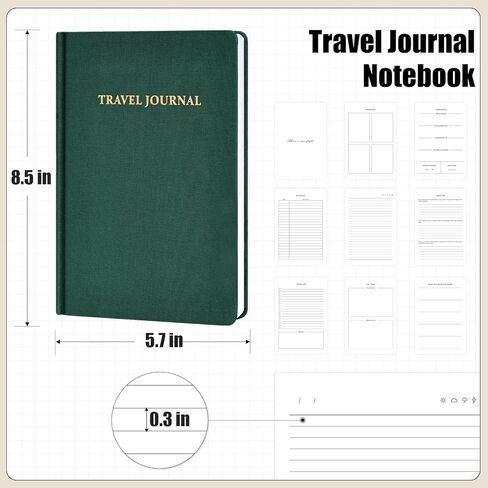 مجلة السفر Koogel Green، 5.7 بوصة × 8.5 بوصة دفتر ملاحظات مسطر للمسافرين خطة غلاف فني لمذكرات السفر 112 ورقة/224 صفحة 80 جرامًا للمتر المربع in Kuwait