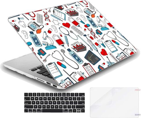 Case Compatible with MacBook Air 13 inch Retina Display with Touch ID, Hard Protective Shell with Keyboard Cover (M1 A2337 A2179 A1932, 2018 2019 2020 Release) - Medical Icons-6 in Saudi Arabia