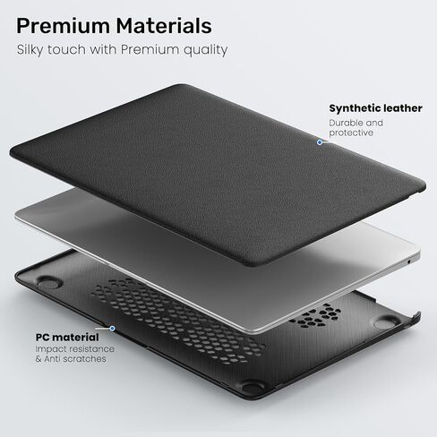 حافظة KEROM لجهاز MacBook Air 13 بوصة 2022-2018 M1 A2337 A2179 A1932، حافظة MacBook Air M1، غطاء حماية صلب من جلد البولي يوريثان مع حامل قابل للطي وغطاء لوحة مفاتيح لجهاز Mac Air 13 M1، أسود in Kuwait