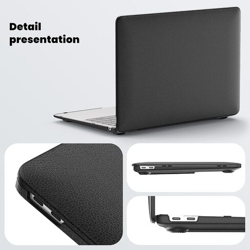 حافظة KEROM لجهاز MacBook Air 13 بوصة 2022-2018 M1 A2337 A2179 A1932، حافظة MacBook Air M1، غطاء حماية صلب من جلد البولي يوريثان مع حامل قابل للطي وغطاء لوحة مفاتيح لجهاز Mac Air 13 M1، أسود in Kuwait