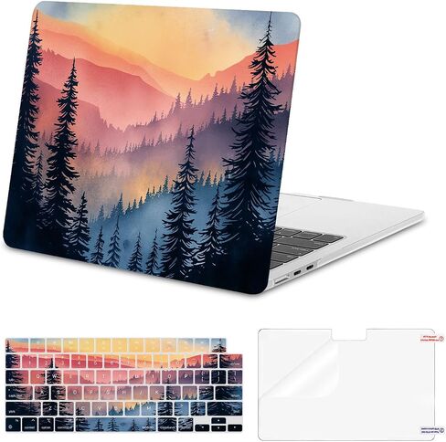 حافظة MOSISO متوافقة مع جهاز MacBook Air 13 بوصة 2024 2023 2022 M3 A3113 M2 A2681 Touch ID، حافظة بلاستيكية صلبة وغطاء لوحة مفاتيح وواقي شاشة لجهاز MacBook Air 13.6 بوصة، غروب الشمس في الغابة in Saudi Arabia