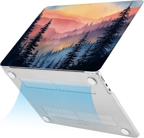 حافظة MOSISO متوافقة مع جهاز MacBook Air 13 بوصة 2024 2023 2022 M3 A3113 M2 A2681 Touch ID، حافظة بلاستيكية صلبة وغطاء لوحة مفاتيح وواقي شاشة لجهاز MacBook Air 13.6 بوصة، غروب الشمس في الغابة in Saudi Arabia