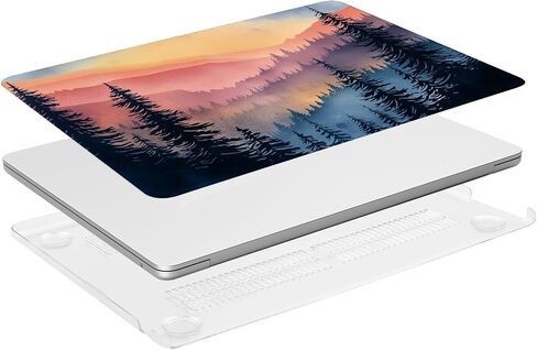 حافظة MOSISO متوافقة مع جهاز MacBook Air 13 بوصة 2024 2023 2022 M3 A3113 M2 A2681 Touch ID، حافظة بلاستيكية صلبة وغطاء لوحة مفاتيح وواقي شاشة لجهاز MacBook Air 13.6 بوصة، غروب الشمس في الغابة in Saudi Arabia