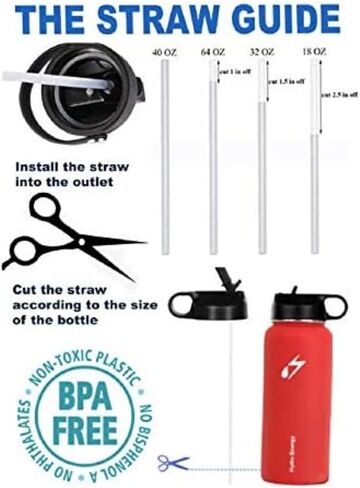 Hydro Flask Replacement Straws Wide Mouth 32 40 oz, 10 Pack BPA Free in Kuwait