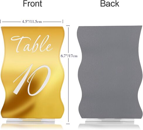 Gold Table Numbers 1-10 with Stands Holders 4.5"x6.7" Wave Elegant Wedding Acrylic Table Numbers Large Modern Mirror Table Number Signs for Party(Gold White Fonts,pack of 10) in Saudi Arabia