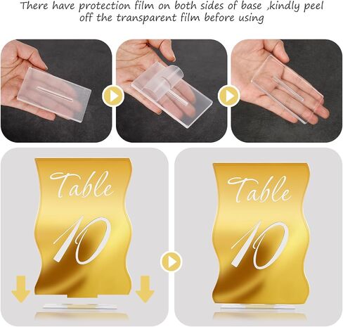 Gold Table Numbers 1-10 with Stands Holders 4.5"x6.7" Wave Elegant Wedding Acrylic Table Numbers Large Modern Mirror Table Number Signs for Party(Gold White Fonts,pack of 10) in Saudi Arabia