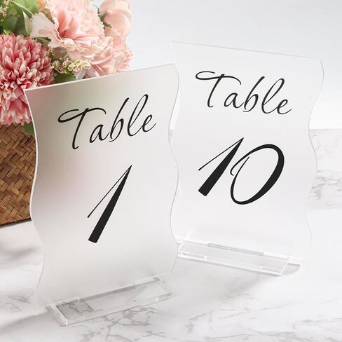 Gold Table Numbers 1-10 with Stands Holders 4.5"x6.7" Wave Elegant Wedding Acrylic Table Numbers Large Modern Mirror Table Number Signs for Party(Gold White Fonts,pack of 10) in Saudi Arabia