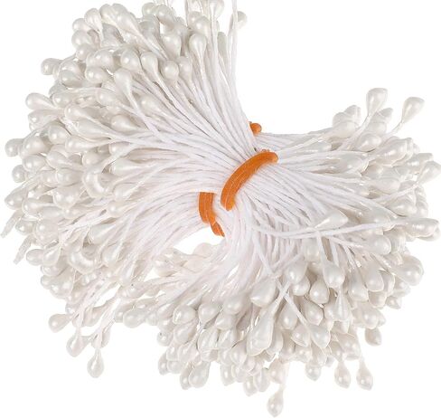 750 Pcs Flower Stamens, 3mm White Pearl Double Heads Flower Stamen White Flower Stamens for Crafts Flower Stamen for Flower Making Supplies Scrapbook Decoration (White) in Saudi Arabia