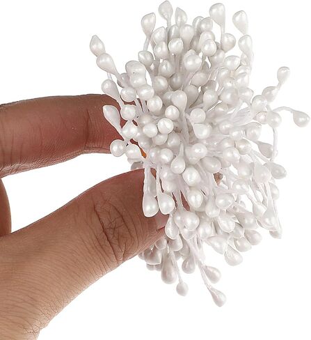 750 Pcs Flower Stamens, 3mm White Pearl Double Heads Flower Stamen White Flower Stamens for Crafts Flower Stamen for Flower Making Supplies Scrapbook Decoration (White) in Saudi Arabia