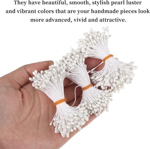 750 Pcs Flower Stamens, 3mm White Pearl Double Heads Flower Stamen White Flower Stamens for Crafts Flower Stamen for Flower Making Supplies Scrapbook Decoration (White) in Saudi Arabia