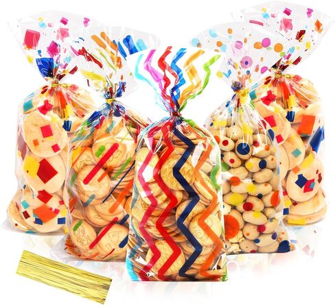 SOMIOCO Clear Gift Bags 6X11In 100PCS Cello Cellophane Treat Bags Party Favor Bags Clear Candy Cookie Bags Plastic Poly Goodie Bags with Twist Tie for Birthday,Baby shower,Wedding,party(Pink Bow) in Kuwait