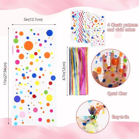 SOMIOCO Clear Gift Bags 6X11In 100PCS Cello Cellophane Treat Bags Party Favor Bags Clear Candy Cookie Bags Plastic Poly Goodie Bags with Twist Tie for Birthday,Baby shower,Wedding,party(Pink Bow) in Kuwait