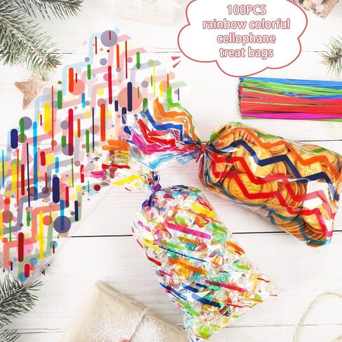 SOMIOCO Clear Gift Bags 6X11In 100PCS Cello Cellophane Treat Bags Party Favor Bags Clear Candy Cookie Bags Plastic Poly Goodie Bags with Twist Tie for Birthday,Baby shower,Wedding,party(Pink Bow) in Kuwait
