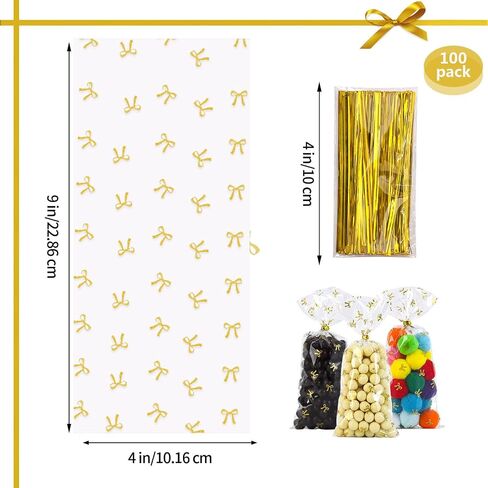 SOMIOCO Clear Gift Bags 6X11In 100PCS Cello Cellophane Treat Bags Party Favor Bags Clear Candy Cookie Bags Plastic Poly Goodie Bags with Twist Tie for Birthday,Baby shower,Wedding,party(Pink Bow) in Saudi Arabia