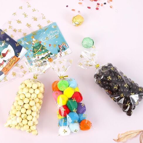 SOMIOCO Clear Gift Bags 6X11In 100PCS Cello Cellophane Treat Bags Party Favor Bags Clear Candy Cookie Bags Plastic Poly Goodie Bags with Twist Tie for Birthday,Baby shower,Wedding,party(Pink Bow) in Saudi Arabia