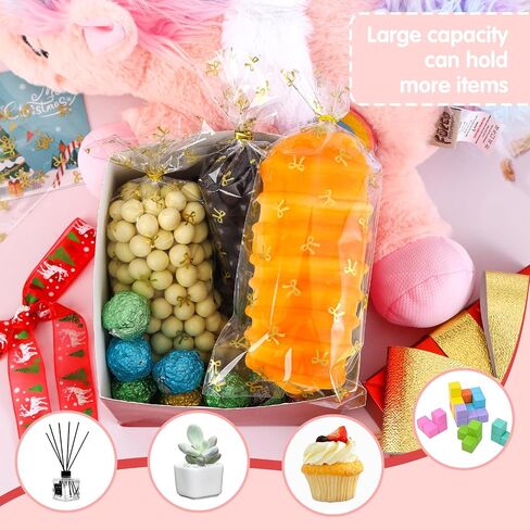 SOMIOCO Clear Gift Bags 6X11In 100PCS Cello Cellophane Treat Bags Party Favor Bags Clear Candy Cookie Bags Plastic Poly Goodie Bags with Twist Tie for Birthday,Baby shower,Wedding,party(Pink Bow) in Saudi Arabia