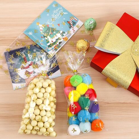 SOMIOCO Clear Gift Bags 6X11In 100PCS Cello Cellophane Treat Bags Party Favor Bags Clear Candy Cookie Bags Plastic Poly Goodie Bags with Twist Tie for Birthday,Baby shower,Wedding,party(Pink Bow) in Saudi Arabia