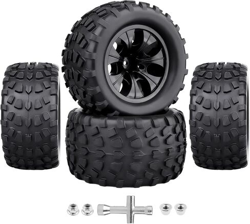 عجلات وإطارات سداسية 12 مم من HobbyPark لشاحنات بمقياس 1/10 متوافقة مع Traxxas Rustler Stampede Hoss 2wd 4x4 Vxl بدون فرشاة Redcat Volcano Pro (حواف سوداء ملتصقة مسبقًا) in Saudi Arabia