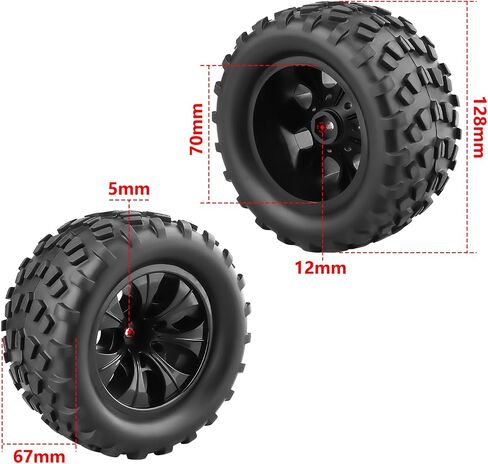 عجلات وإطارات سداسية 12 مم من HobbyPark لشاحنات بمقياس 1/10 متوافقة مع Traxxas Rustler Stampede Hoss 2wd 4x4 Vxl بدون فرشاة Redcat Volcano Pro (حواف سوداء ملتصقة مسبقًا) in Saudi Arabia