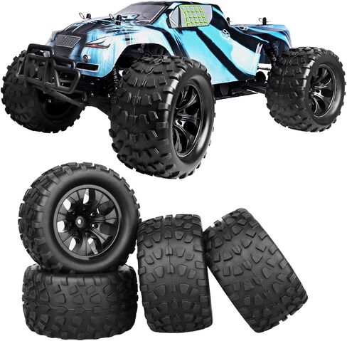 عجلات وإطارات سداسية 12 مم من HobbyPark لشاحنات بمقياس 1/10 متوافقة مع Traxxas Rustler Stampede Hoss 2wd 4x4 Vxl بدون فرشاة Redcat Volcano Pro (حواف سوداء ملتصقة مسبقًا) in Kuwait
