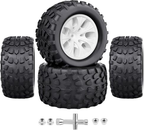 عجلات وإطارات سداسية 12 مم من HobbyPark لشاحنات بمقياس 1/10 متوافقة مع Traxxas Rustler Stampede Hoss 2wd 4x4 Vxl بدون فرشاة Redcat Volcano Pro (حواف سوداء ملتصقة مسبقًا) in Kuwait