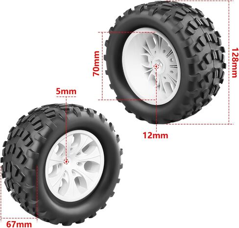 عجلات وإطارات سداسية 12 مم من HobbyPark لشاحنات بمقياس 1/10 متوافقة مع Traxxas Rustler Stampede Hoss 2wd 4x4 Vxl بدون فرشاة Redcat Volcano Pro (حواف سوداء ملتصقة مسبقًا) in Kuwait
