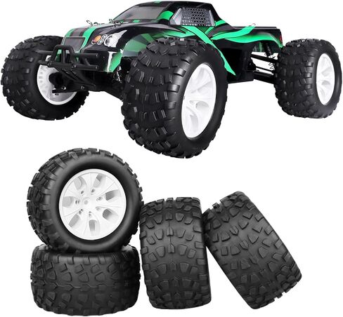 عجلات وإطارات سداسية 12 مم من HobbyPark لشاحنات بمقياس 1/10 متوافقة مع Traxxas Rustler Stampede Hoss 2wd 4x4 Vxl بدون فرشاة Redcat Volcano Pro (حواف سوداء ملتصقة مسبقًا) in Kuwait