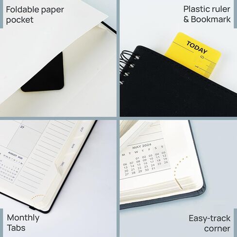 POPRUN 2025 Daily Planner One Page per Day (Leather Softcover - A5 Medium Size - 5.5'' x 8.5'') - 2025 Daily Calendar Hourly Appointment Book with Pocket, Monthly Tabs, Pen Holder, Pacific Green in Saudi Arabia