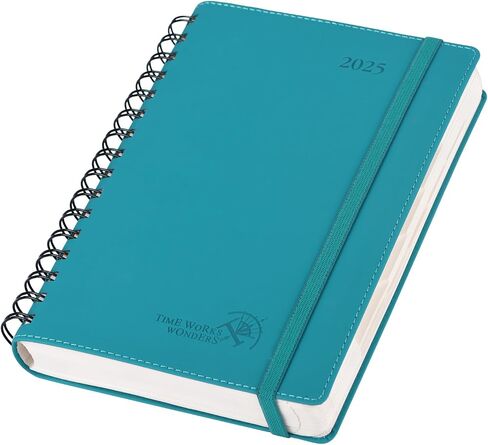 POPRUN 2025 Daily Planner One Page per Day (Leather Softcover - A5 Medium Size - 5.5'' x 8.5'') - 2025 Daily Calendar Hourly Appointment Book with Pocket, Monthly Tabs, Pen Holder, Pacific Green in Saudi Arabia