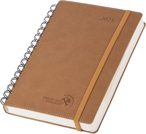 POPRUN 2025 Daily Planner One Page per Day (Leather Softcover - A5 Medium Size - 5.5'' x 8.5'') - 2025 Daily Calendar Hourly Appointment Book with Pocket, Monthly Tabs, Pen Holder, Pacific Green in Saudi Arabia