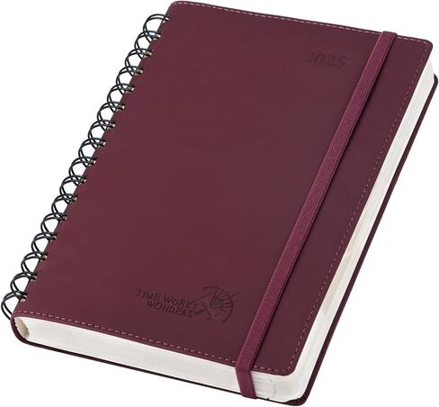 POPRUN 2025 Daily Planner One Page per Day (Leather Softcover - A5 Medium Size - 5.5'' x 8.5'') - 2025 Daily Calendar Hourly Appointment Book with Pocket, Monthly Tabs, Pen Holder, Pacific Green in Saudi Arabia