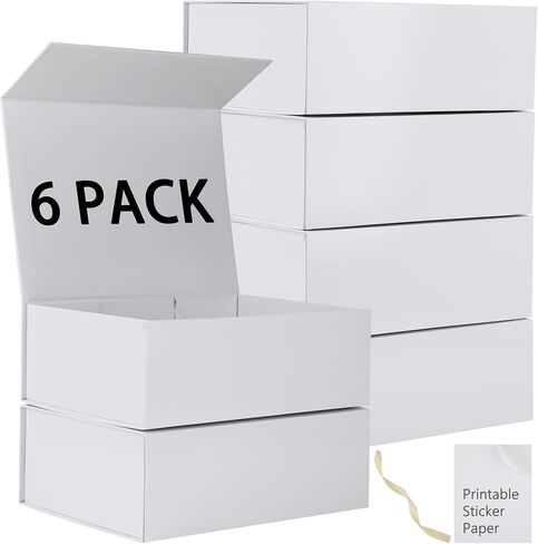 MUMUPACK 6 Pack White Gift Boxes With Lids,12x8x4.5 Inch Bridesmaid Proposal Box And Printable Stickers,Proposal Boxes With Ribbon For Wedding, Packaging, Present, Birthday in Kuwait