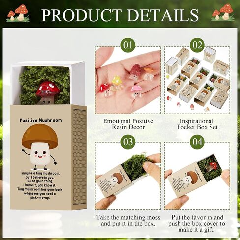 25 Sets Affirmation Mini Luminous Resin Appreciation Gift Box Breathing Gift Bulk for Coworker Emotional Mental Health Care Support Anxiety Sensory Steps Gift for Team Xmas, Mushroom in Kuwait