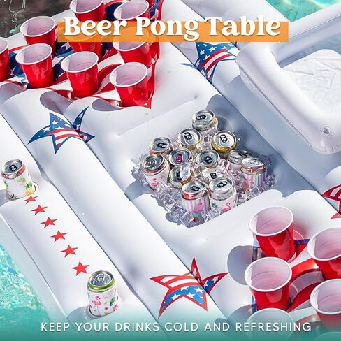 SLOOSH Summer Pool Games Inflatable Pong Table Float for Adults 6x3 Ft Party in Summer Pool Floats, Pool Lounge Floating Raft Toys with Cooler and 8 Pong Balls, Inflatable Party Fun Games (White) in Kuwait