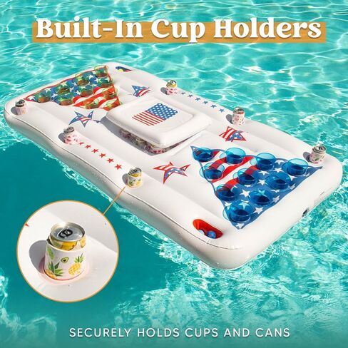 SLOOSH Summer Pool Games Inflatable Pong Table Float for Adults 6x3 Ft Party in Summer Pool Floats, Pool Lounge Floating Raft Toys with Cooler and 8 Pong Balls, Inflatable Party Fun Games (White) in Kuwait