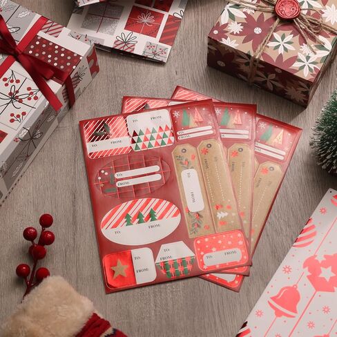 12Pcs Red Foil Christmas Floral Gift Box with Stickers Bulk, Candy Cane Deep Robe Shirt Box w/Lid Tags for Small Present Cosmetic Glove Scarf, Assorted Design, Shape Sizes L,M,S, Soft Gift Wrapping Packaging Box in Kuwait