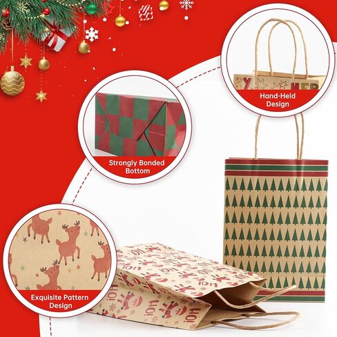 eiofg التعبئة والتغليف 24pcs أكياس هدايا عيد الميلاد، 5.9x8.3x3.1 أكياس تغليف الهدايا لعيد الميلاد الجيد وهدايا العطلات، 6 أنماط عيد الميلاد أكياس هدايا صغيرة مع المناديل الورقية، أكياس ورق عيد الميلاد حمل الحقائب in Saudi Arabia