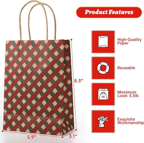 eiofg التعبئة والتغليف 24pcs أكياس هدايا عيد الميلاد، 5.9x8.3x3.1 أكياس تغليف الهدايا لعيد الميلاد الجيد وهدايا العطلات، 6 أنماط عيد الميلاد أكياس هدايا صغيرة مع المناديل الورقية، أكياس ورق عيد الميلاد حمل الحقائب in Saudi Arabia