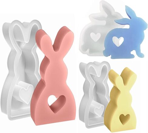 3Pcs Easter Bunny Candle Molds Heart Rabbit Gypsum Mold Easter Silicone Mold for Epoxy Resin, Soy Wax Candle, Soap, Plaster Ornament, DIY Crafts (E) in Saudi Arabia