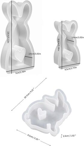 3Pcs Easter Bunny Candle Molds Heart Rabbit Gypsum Mold Easter Silicone Mold for Epoxy Resin, Soy Wax Candle, Soap, Plaster Ornament, DIY Crafts (E) in Saudi Arabia