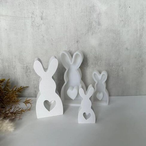 3Pcs Easter Bunny Candle Molds Heart Rabbit Gypsum Mold Easter Silicone Mold for Epoxy Resin, Soy Wax Candle, Soap, Plaster Ornament, DIY Crafts (E) in Saudi Arabia