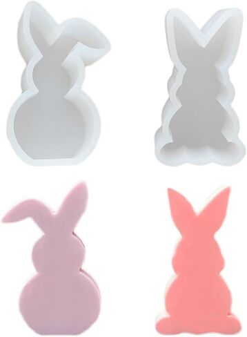 3Pcs Easter Bunny Candle Molds Heart Rabbit Gypsum Mold Easter Silicone Mold for Epoxy Resin, Soy Wax Candle, Soap, Plaster Ornament, DIY Crafts (E) in Saudi Arabia