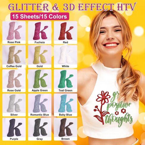 TECKWRAP 3D Puff Vinyl Heat Transfer Vinyl Sheets, 15 Sheets 12"x10" Iron-on Vinyl for T-Shirts, Clothes, Bags and More, Compatible with Most Cutter Machines, Easy to Cut & Weed in Saudi Arabia
