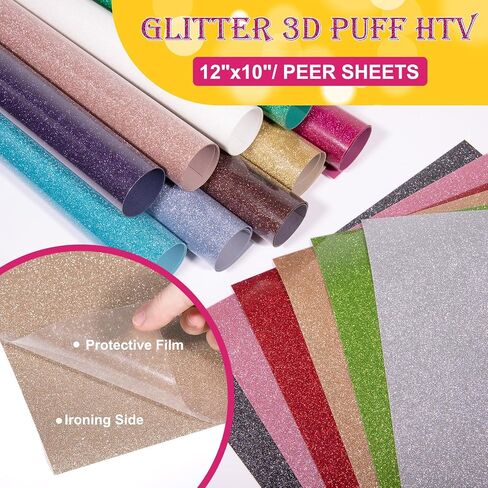 TECKWRAP 3D Puff Vinyl Heat Transfer Vinyl Sheets, 15 Sheets 12"x10" Iron-on Vinyl for T-Shirts, Clothes, Bags and More, Compatible with Most Cutter Machines, Easy to Cut & Weed in Saudi Arabia