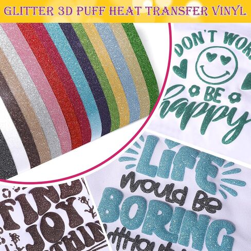 TECKWRAP 3D Puff Vinyl Heat Transfer Vinyl Sheets, 15 Sheets 12"x10" Iron-on Vinyl for T-Shirts, Clothes, Bags and More, Compatible with Most Cutter Machines, Easy to Cut & Weed in Saudi Arabia