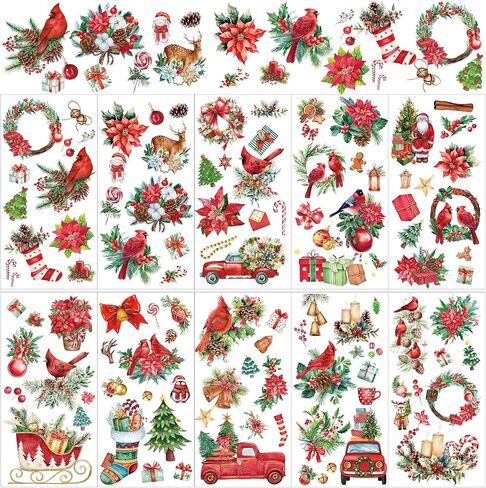 Sinmoe 10 Sheets Christmas Rub on Transfers for Craft 6 x 12 Inches Vintage Floral Furniture Rub on Transfers Sticker Decals Decorations for Cabinet Wood Door DIY Craft in Saudi Arabia