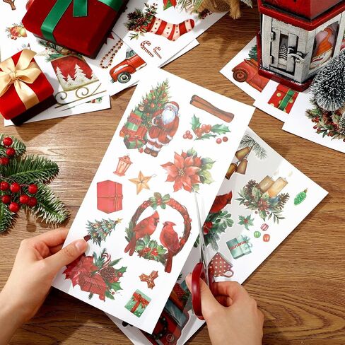 Sinmoe 10 Sheets Christmas Rub on Transfers for Craft 6 x 12 Inches Vintage Floral Furniture Rub on Transfers Sticker Decals Decorations for Cabinet Wood Door DIY Craft in Saudi Arabia